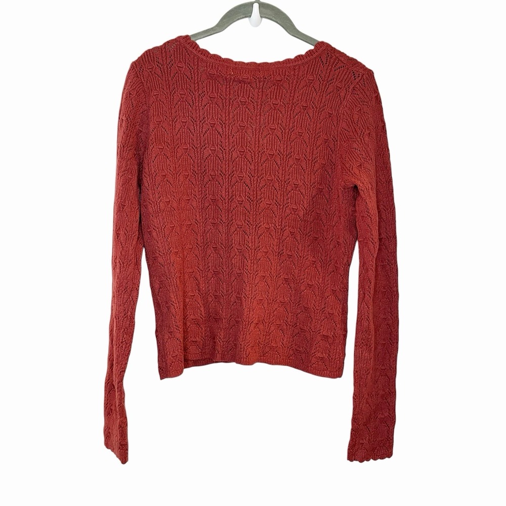 Skies Are Blue Pointelle Knit Scallop Detail Cardigan Burnt Orange Stitch Fix S - Picture 2 of 5